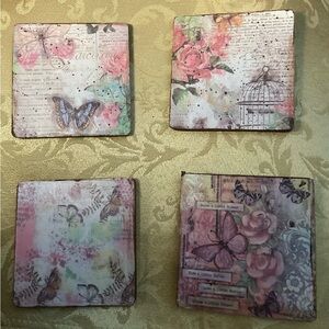 Handcrafted Floral and Butterfly Coasters Set